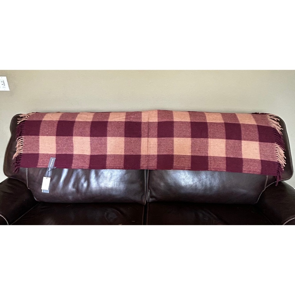 Tartan Blanket Co Recycled Wool Throw 62x71 Burgundy Camel Buffalo Check NWT